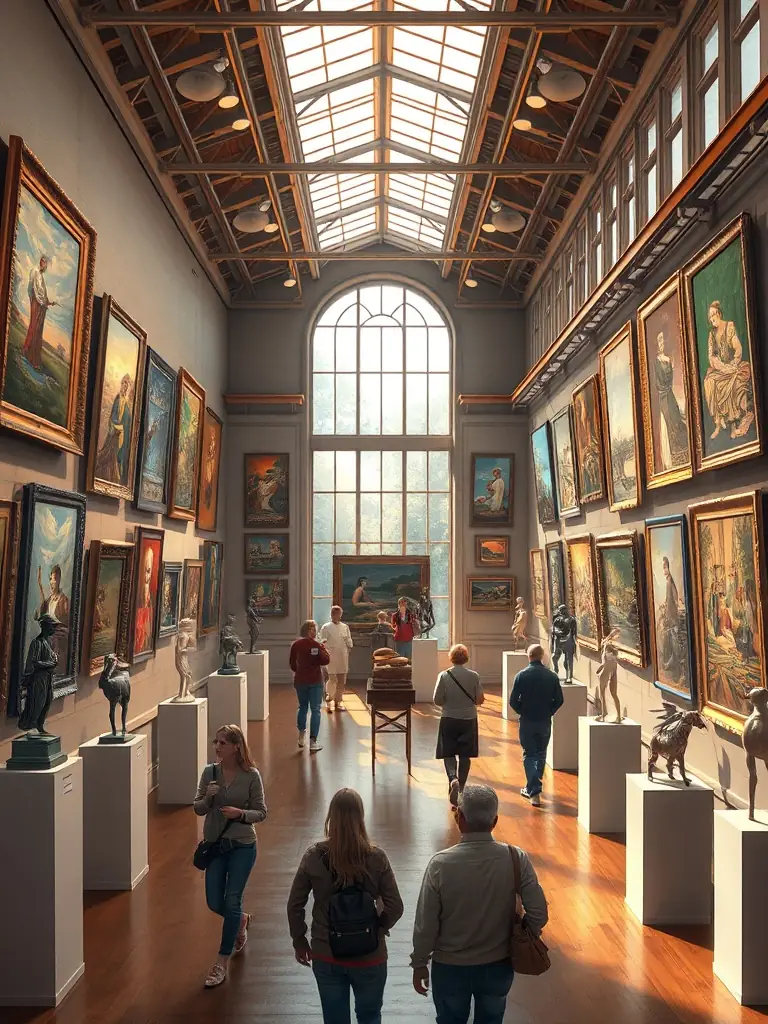 A photo of a visual arts exhibition, showcasing diverse artworks created by local artists, highlighting ARTS' role in promoting visual arts and cultural exchange.