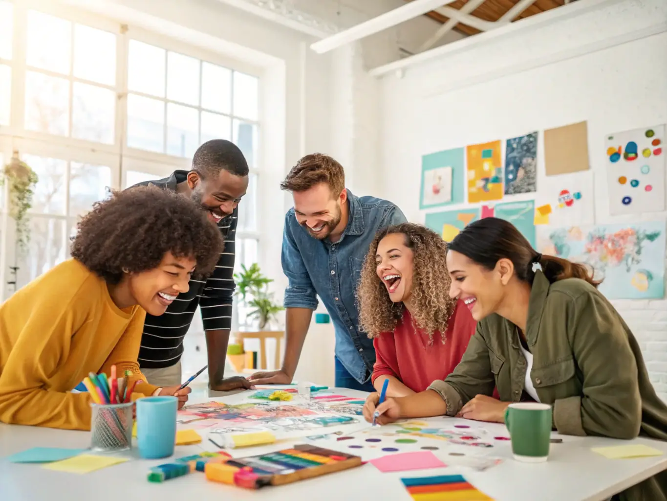 A vibrant image of artists participating in a collaborative workshop, showcasing creative engagement and skill-building.